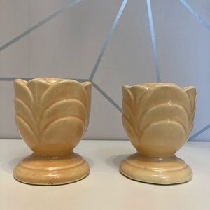 Vintage Beige / Yellow Taper Candle Holders